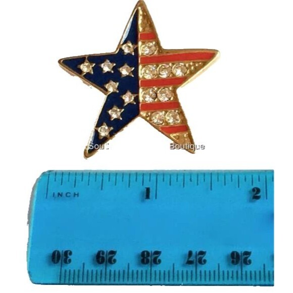 Gold Star American Flag Pin Brooch USA US Patriotic Crystal Enamel Plated July 4 - Picture 6 of 7